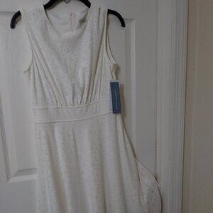 London Times Women's Inset Waist Midi Fit and Flare Dress